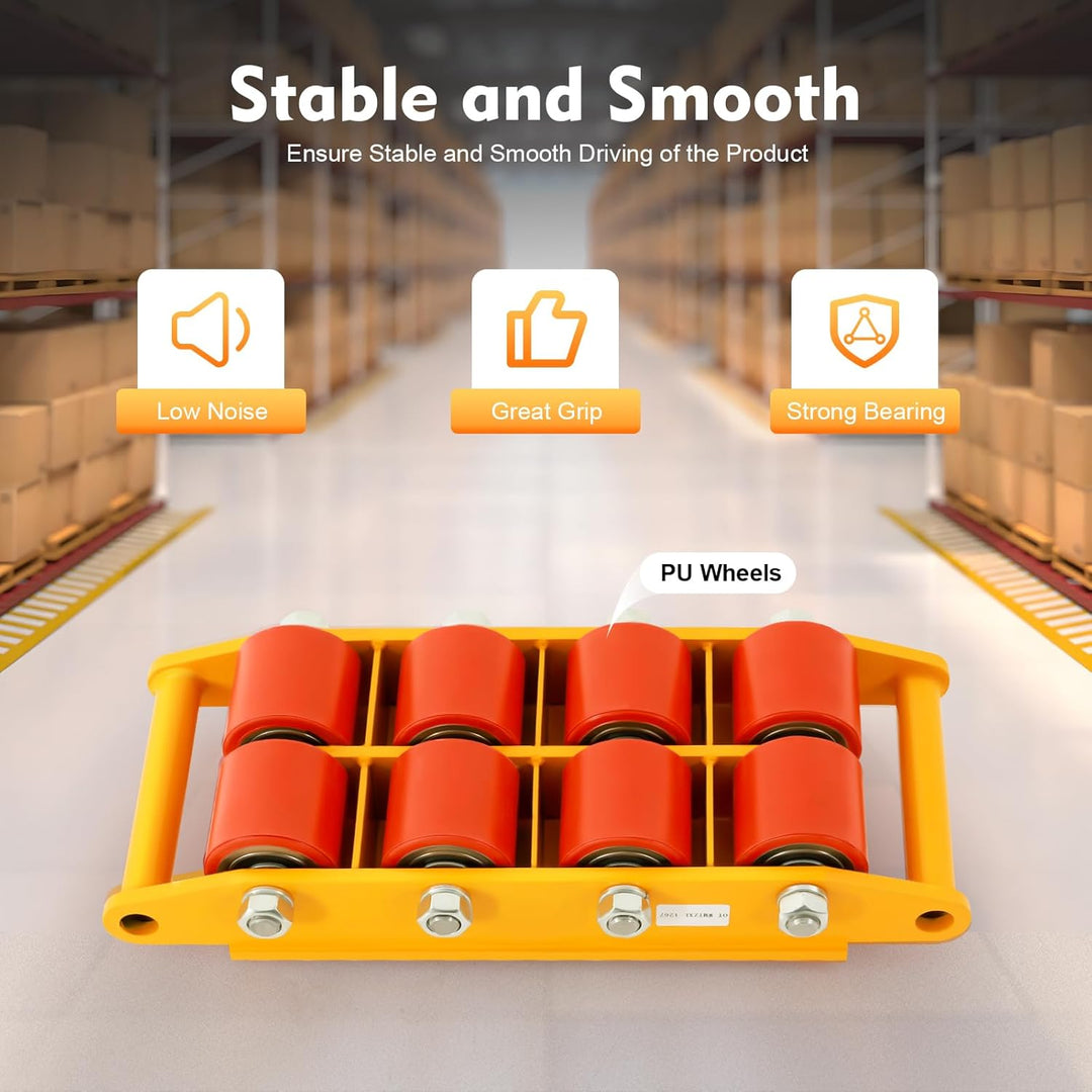 12 Tonnen Maschinenbeweger Dolly Skate Maschinenroller Ladewagen mit 8 PU-Rädern (Gelb)