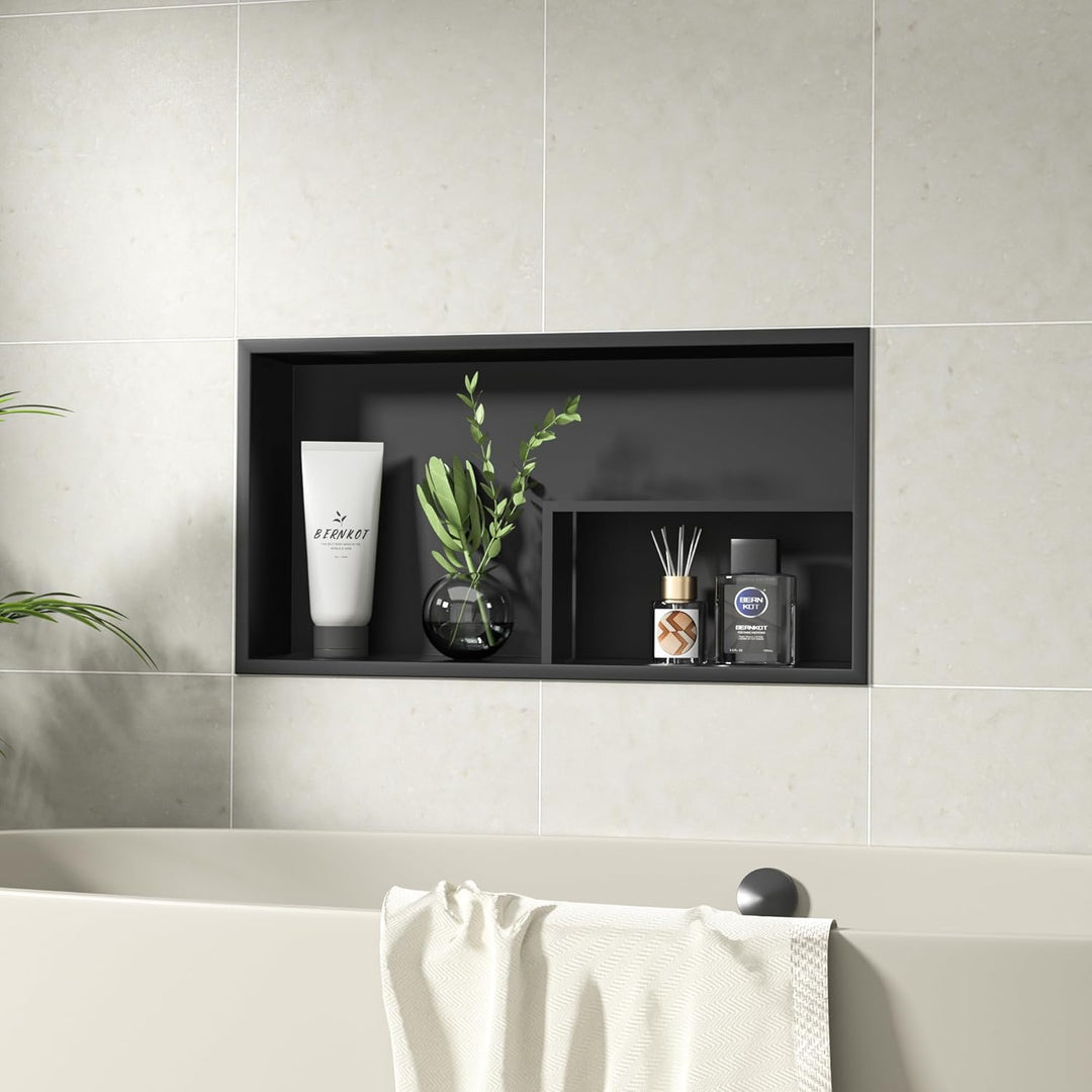 Duschnische 304 Edelstahl Wandnische Schwarz mit Ablage 60cm × 30cm × 10cm Nische Dusche für Wand Ba