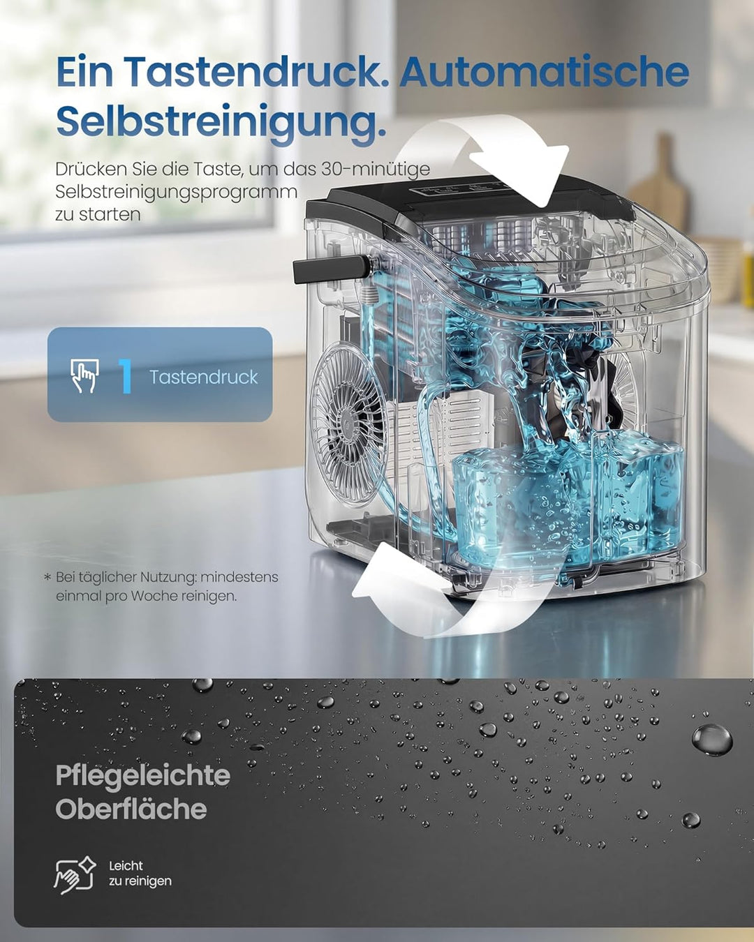 SONGMICS Eiswürfelmaschine, Eiswürfelbereiter, Eismaschine mit Selbstreinigung, in 6 Minuten 9 Würfe