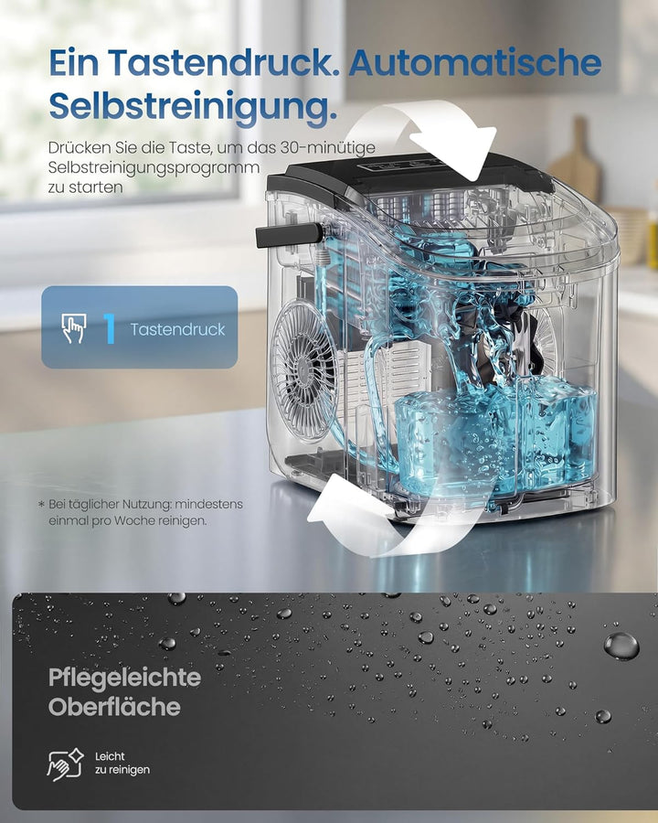 SONGMICS Eiswürfelmaschine, Eiswürfelbereiter, Eismaschine mit Selbstreinigung, in 6 Minuten 9 Würfe