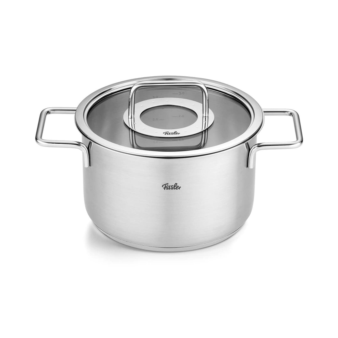 Fissler Pure Collection/Edelstahl-Kochtopf (Ø 20 cm, 3,6L) Töpfe inkl. Glas-Deckel, Innen-Skalierung