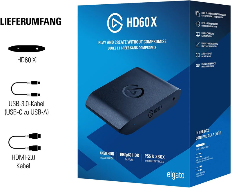 Elgato HD60 X - Streamen und aufzeichnen in 1080p60 HDR10 oder 4K30 mit ultraniedriger Latenz auf PS