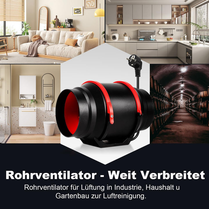 Rauchabzug Rohrventilator 150mm, Inline-Kanalventilator mit Fernsteuerung, 220V Leise Rohrlüfter, 54