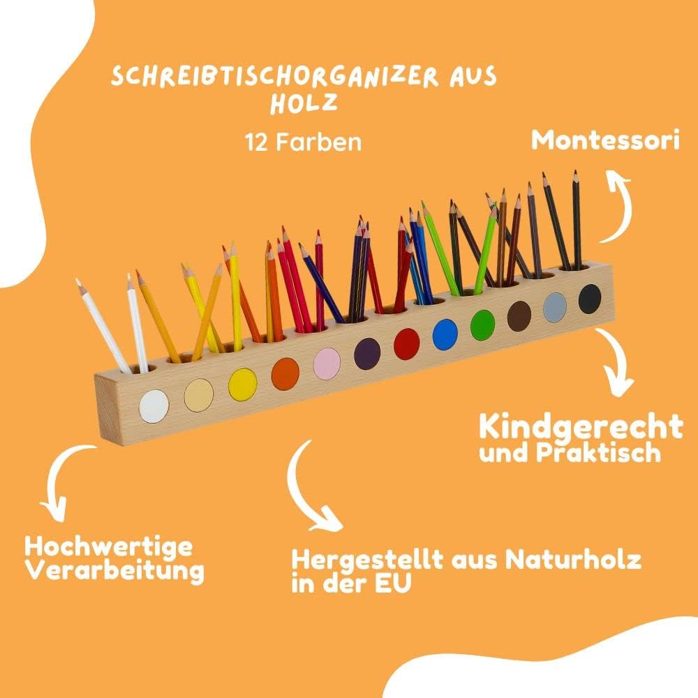 Obubu Montessori Schreibtisch Organizer Kinder - Stiftehalter Holz - Stifte Organizer - Stiftebox Ho