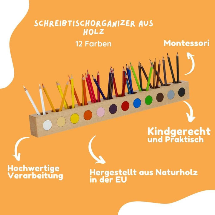 Obubu Montessori Schreibtisch Organizer Kinder - Stiftehalter Holz - Stifte Organizer - Stiftebox Ho