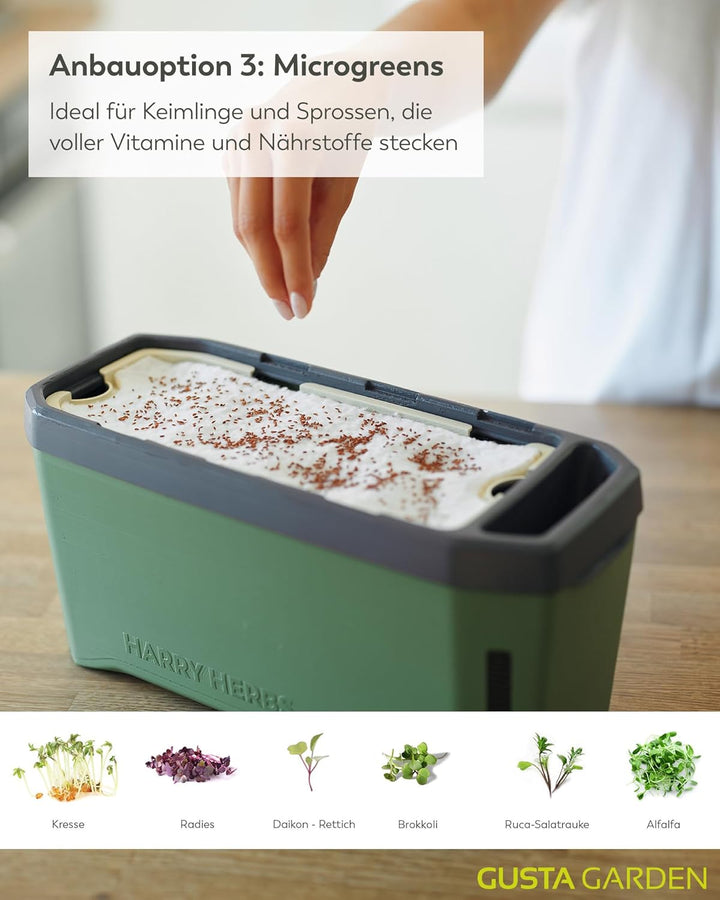 Harry Herbs - 4 in 1 Kräutertopf - Anzucht - Microgreens - Hydroponik - integriertes Wasserreservoir