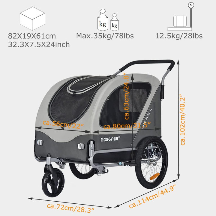 Doggyhut Original Large Fahrradanhänger &amp; Hundebuggy 2 in 1 für Hunden bis 35kg Hundeanhänger Jogger