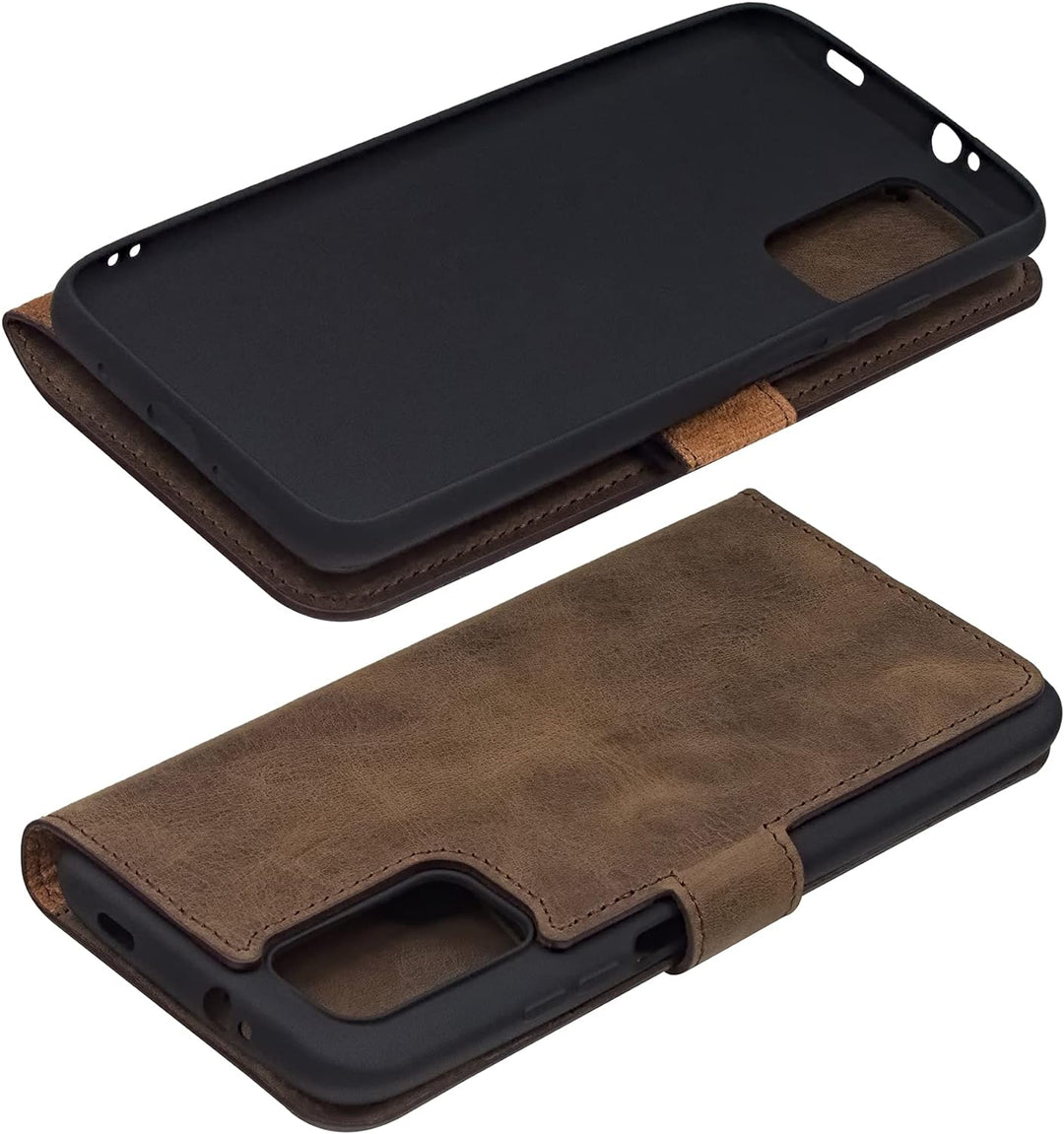Suncase Book-Style Hülle kompatibel mit Xiaomi Poco M3 Leder Tasche (Slim-Fit) Lederhülle Handytasch