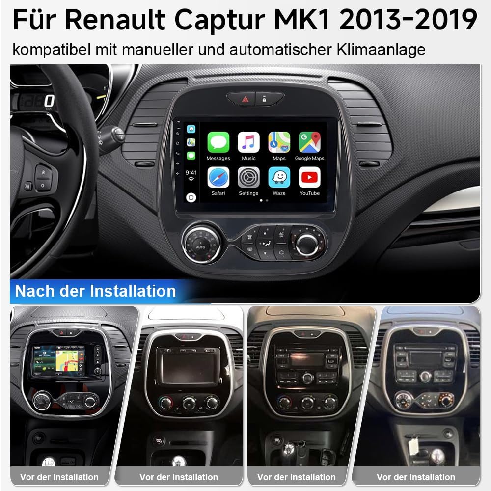 Autoradio für Renault Captur MK1 2013-2019 Android 15 4+64GB Stereo, 9 Zoll Touch Display Carplay An
