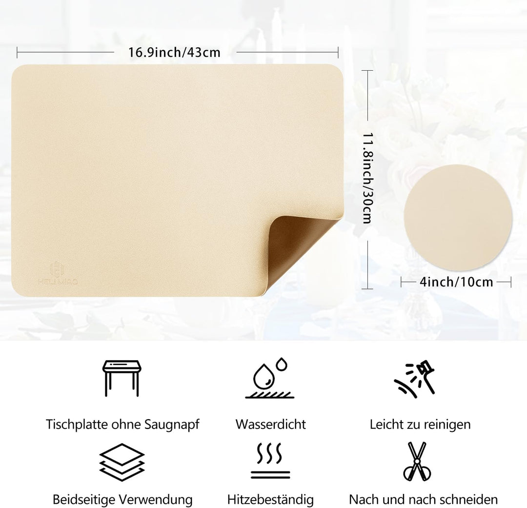 Tischsets Abwaschbar,Platzsets Abwischbar,Tischset Leder,Hitzebeständig Doppelseitigen I 4er Set Pla