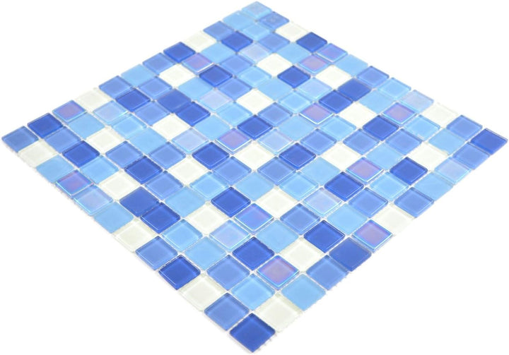 Fluoreszierendes Glasmosaik Quadrat Crystal mix blau light blue white für WAND KÜCHE Wandverblender