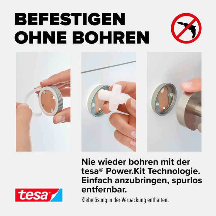 tesa Moon WC-Garnitur, satiniertes Glas und verchromter Edelstahl - Toilettenbürsten-Set zur Wandbef