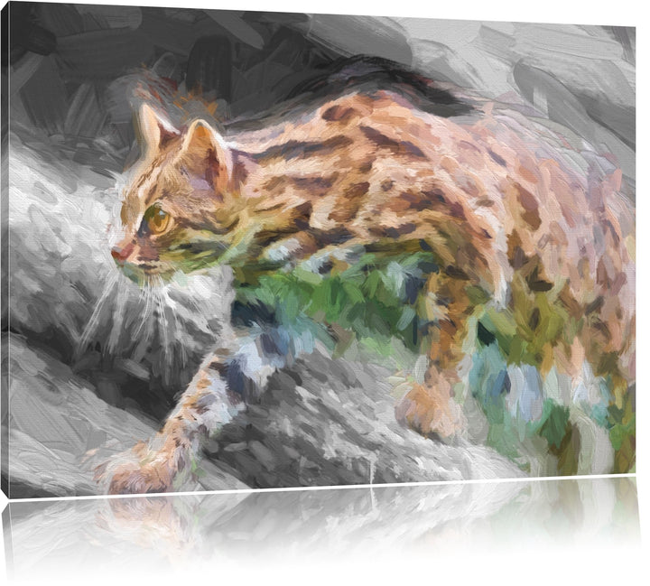 stolzierende kleine Marmorkatze schwarz/weiss Deluxe Format: 100x70 cm auf Leinwand, XXL riesige Bil