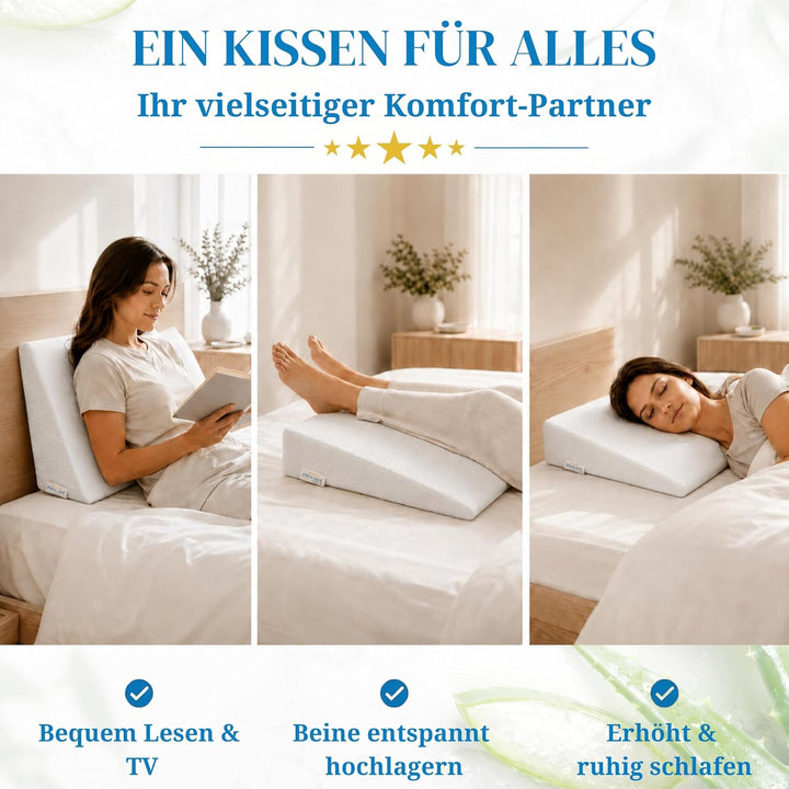 PROCAVE Bettkeil | keilförmiges Schaumstoffkissen | atmungsaktive Matratzenerhöhung | Made in German