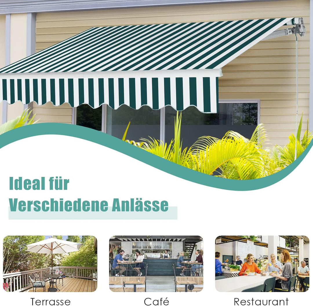 RELAX4LIFE Einziehbare Markise 2,5 x 2m, Gelenkarmmarkise mit Handkurbel, Sonnenmarkise Winkel- & Br