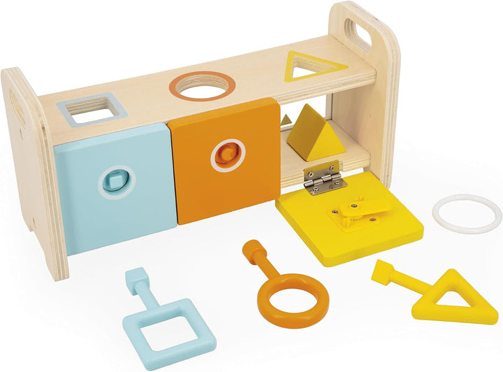 Janod - Essentiel - Der Schlüsselkasten - 2-in-1 Lernspiel aus Holz Babys und Kleinkinder - Erlernen