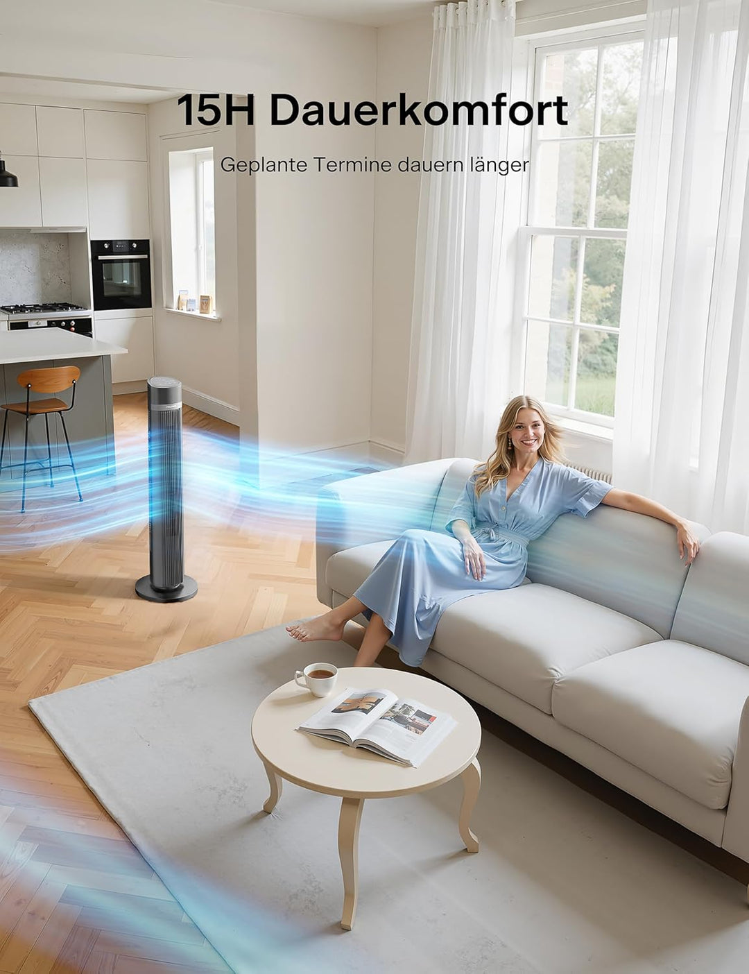 PELONIS Turmventilator Ventilator, Standventilator mit Fernbedienung und 4 Geschwindigkeitsstufen &