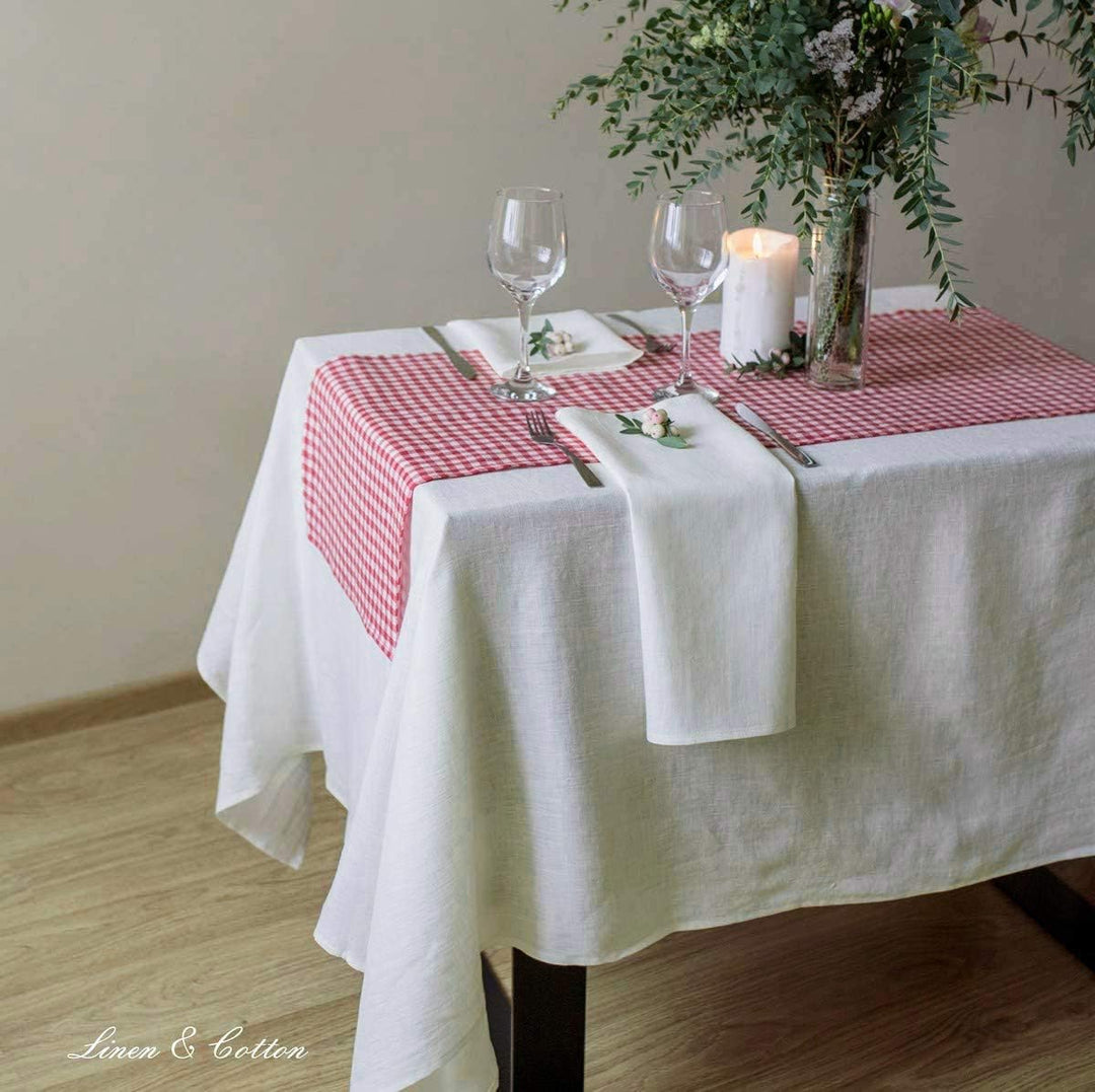 Linen & Cotton Tischdecke Stoff Tischtuch Tischwäsche Hygge 100% Leinen, Ecru Weiss (140 x 250 cm) F