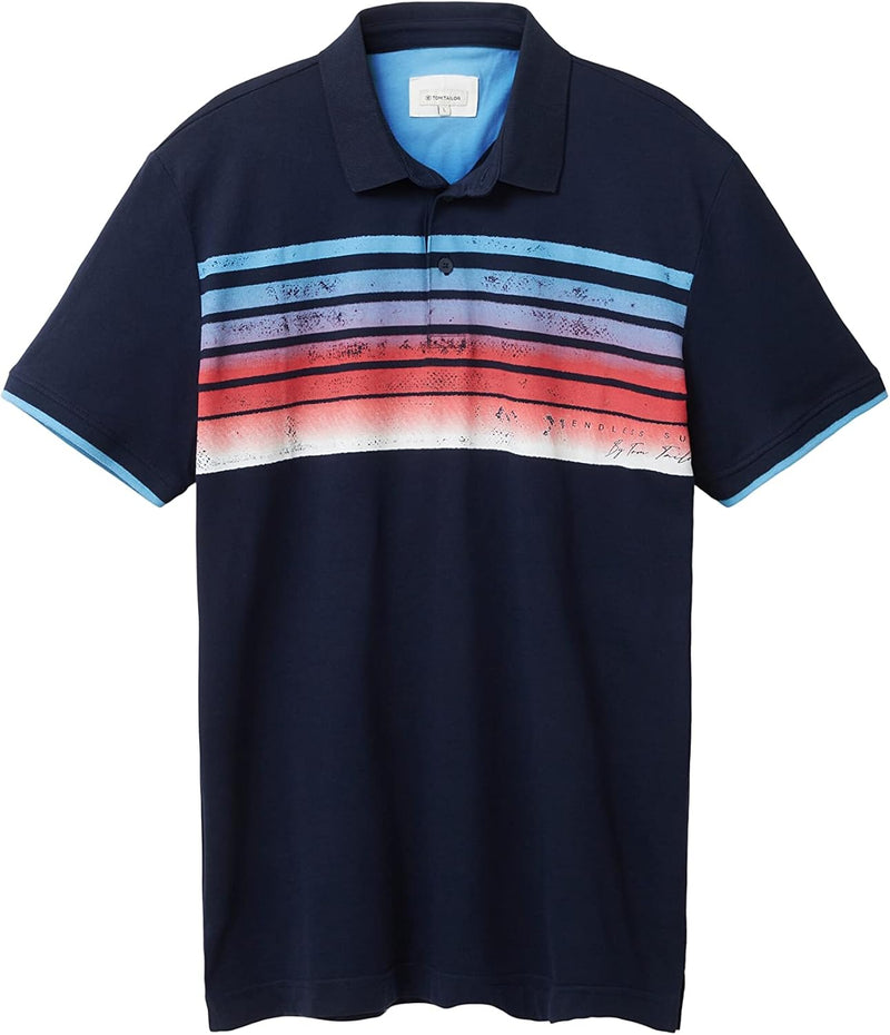 TOM TAILOR Herren Poloshirt mit Streifen-Print, 10668 - Sky Captain Blue
