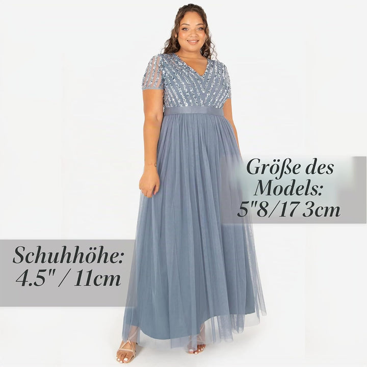 Damen Ballkleid Abendkleid V-Ausschnitt Maxi Länge Pailletten Kurze Ärmel für Hochzeit Geburtstag Br