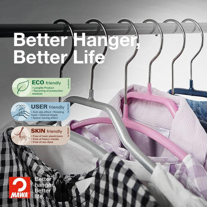 MAWA Kleiderbügel, Set mit 25 platzsparenden und rutschfesten Bügeln, ideal für Hemden und Blusen, m