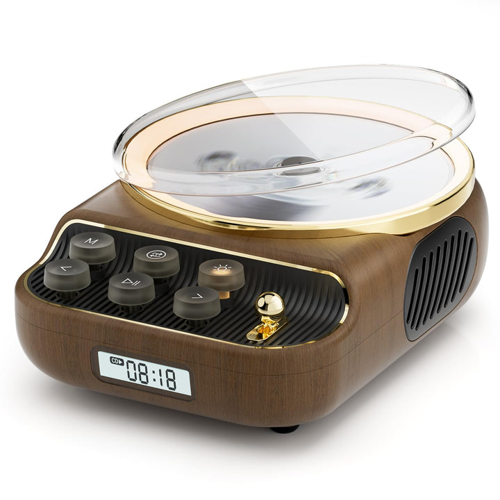 Retro CD Player Tragbar mit Bluetooth 5.3 Lautsprecher HiFi Sound Nachtlicht Staubschutz LED-Bildsch