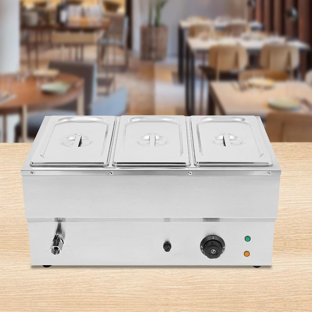 Buffetwärmer,Bain Marie Speisenwärmer mit 3 Behältern,1500W Profi Wasserbad Warmhaltebehälter mit Ab