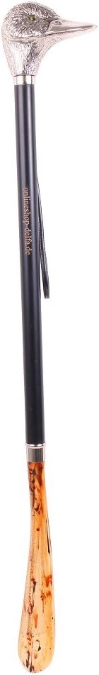 DELFA Design Gravur/Laserung Schuhanzieher Schuhlöffel - 70 cm mit silberner Ente als Griff - schwar