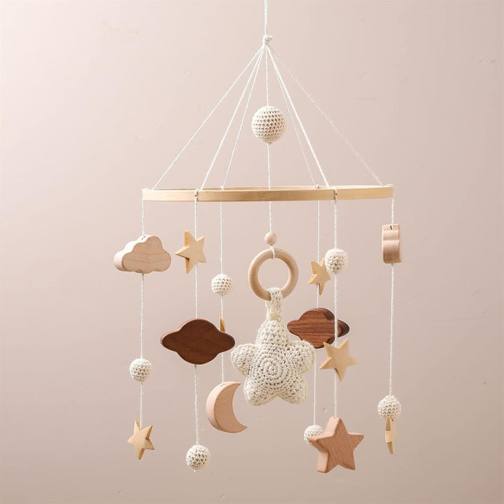 GLITZFAS Babybett Mobile Baby Windspiel, Mobile Baby Holz mit Filzbällen und Wolken Ornament Kinderz