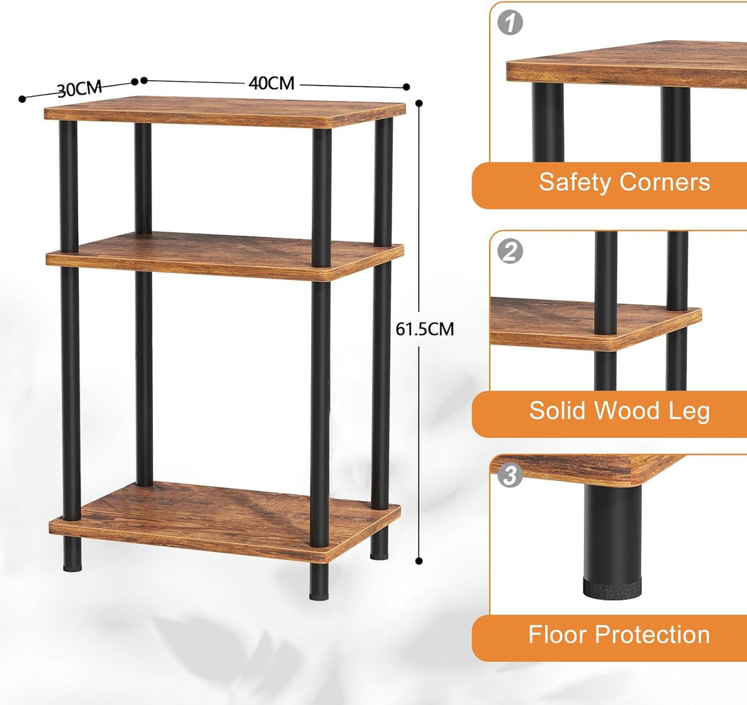 APICIZON 3 Tier Beistelltisch Schmal, Nachttisch Holz, Tisch Klein, 40x30x61.5cm, Kleiner Beistellti