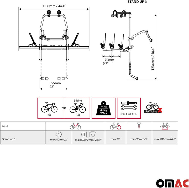 Menabo Fahrradträger 3 Fahrräder Kompatibel mit Audi A4 Stufenheck 1994-2015 | Heckträger Fahrrad Fa