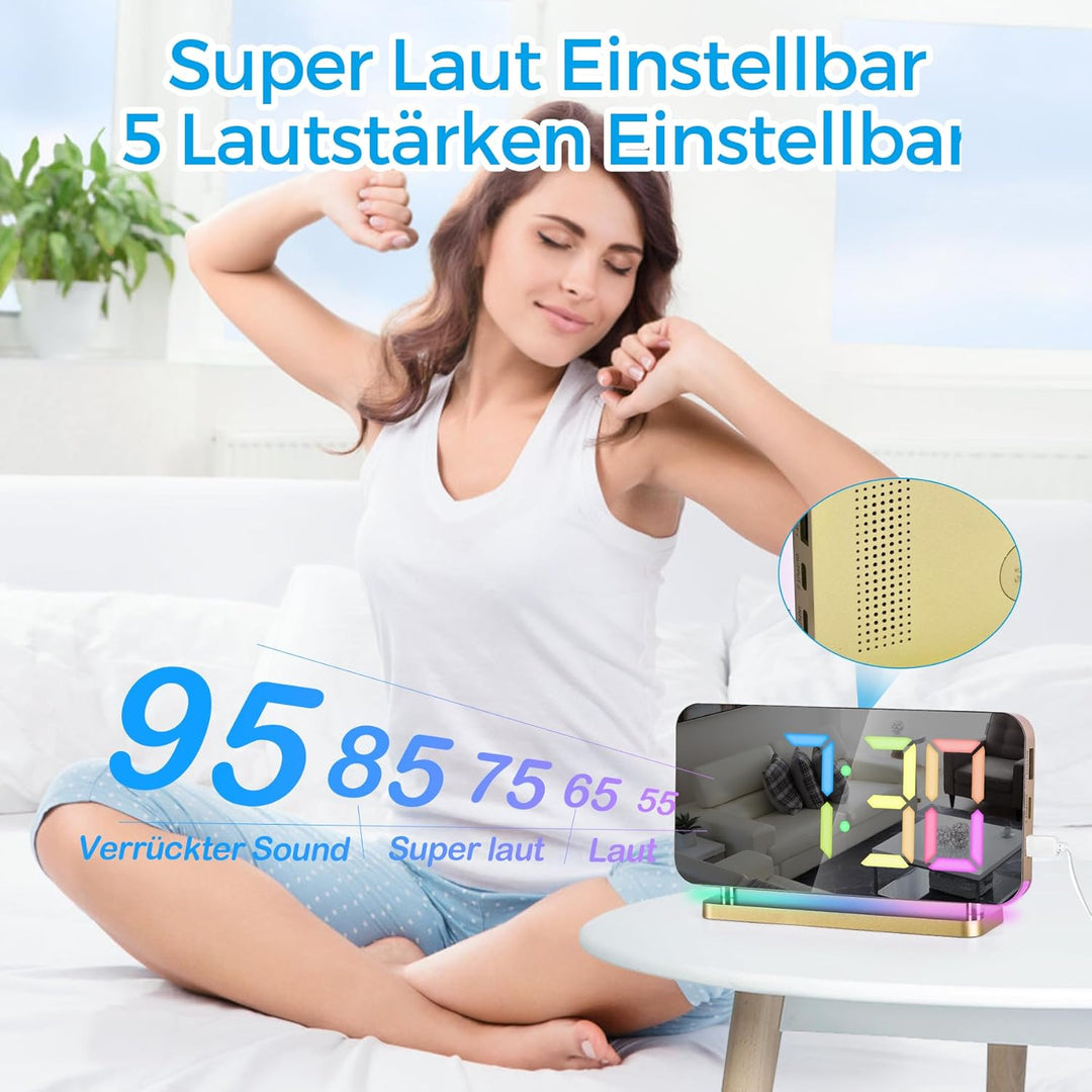 SZELAM Wecker Digital,Wecker Nachttisch,7,4" LED-Spiegeluhr mit 10 Modi RGB-Nachtlicht,11 Farben LED