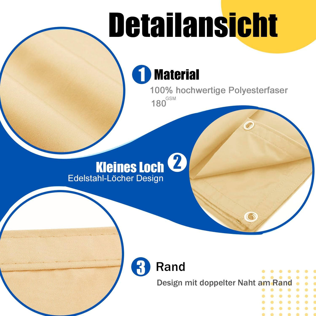 Sonnensegel mit Befestigungsseile, Sonnenschutz Wasserdicht, UV-Schutz Windschutz, Sonnensegel Polye