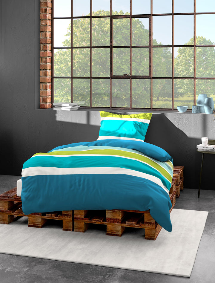 Bierbaum Bettwäsche 4757, Mako-Satin, Designed in Germany, petrol 67, 155x220 + 80x80 cm, Komfortgrö