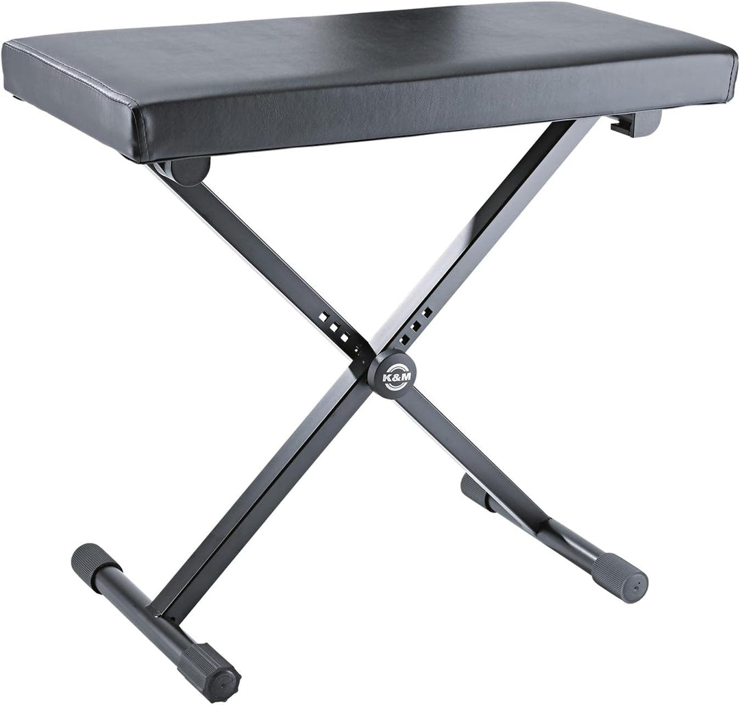 K&M 14075 Keyboardbank Schwarz aus Stahl, Kunstleder - Polstersitz mit breiter Sitzfläche - flach zu