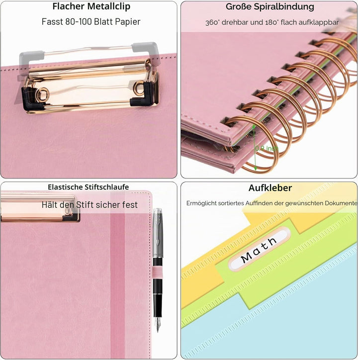 HAUTOCO PU-Leder Klemmbrett Folio mit Zip Beutel, Klemmbrettmappe A4 mit nachfüllbarem Notizblock, K