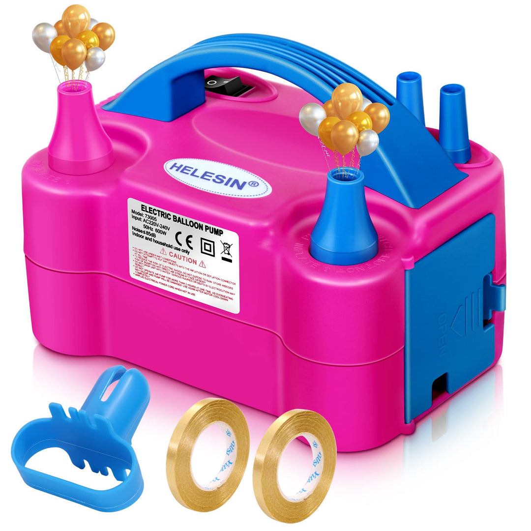 HELESIN Luftballonpumpe Elektrisch, 600W Ballonpumpe Elektrisch, Tragbar Balloon Pump mit 2 Inflatio