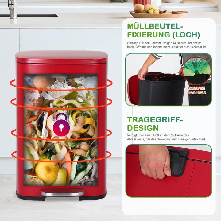 BestOffice 50 L Mülleimer Küche Mülleimer mit Deckel für Büro Schlafzimmer Badezimmer Schritt Müllei