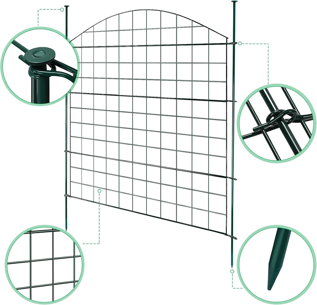 Herrselsam Teichzaun, 10tlg Set Gartenzaun Metall mit 22 Zaunelemente-10 Zaunelemente und 12 Befesti