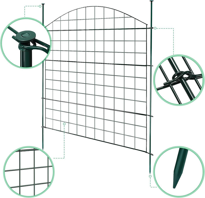 Herrselsam Teichzaun, 10tlg Set Gartenzaun Metall mit 22 Zaunelemente-10 Zaunelemente und 12 Befesti