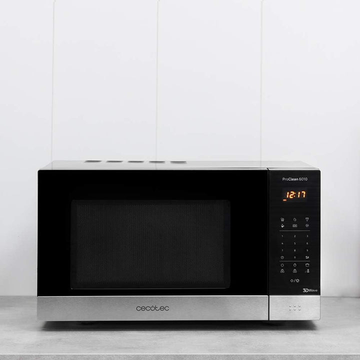 Cecotec Pro Clean 6010 Mikrowelle 700 W 23 L Ready 2 Clean Beschichtung Antihaft 3D Wave Black Silve