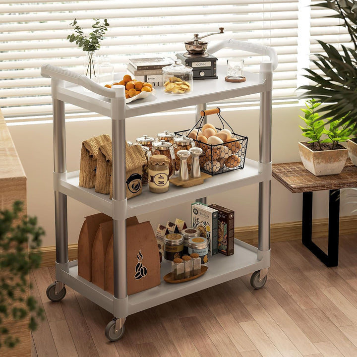 HOMCOM Aluminium-Legierung Küchenwagen mit Rädern 3 Level Küche Trolley Storage Trolley Last 105 kg