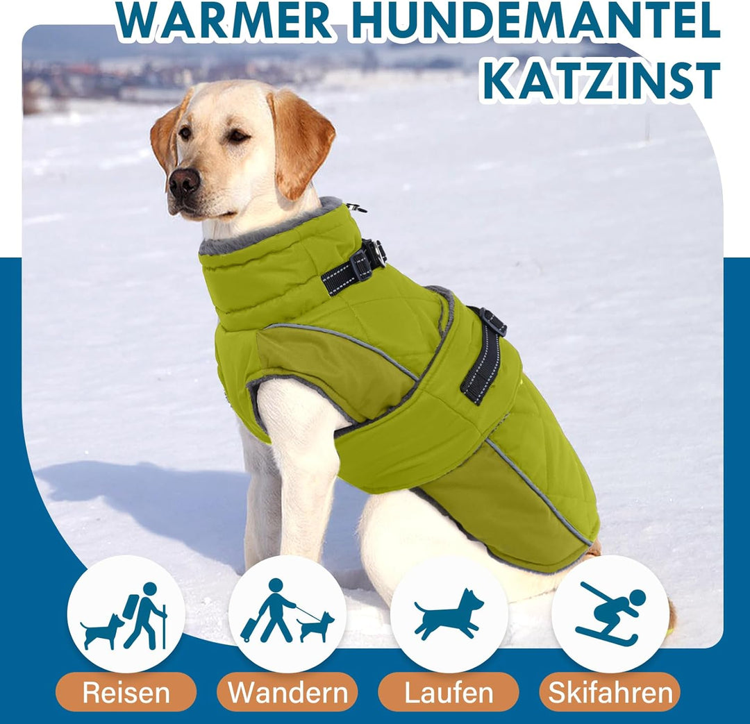 Winterjacke für Hunde - Mit integriertem Geschirr, hohem Kragen & reflektierenden Streifen für älter
