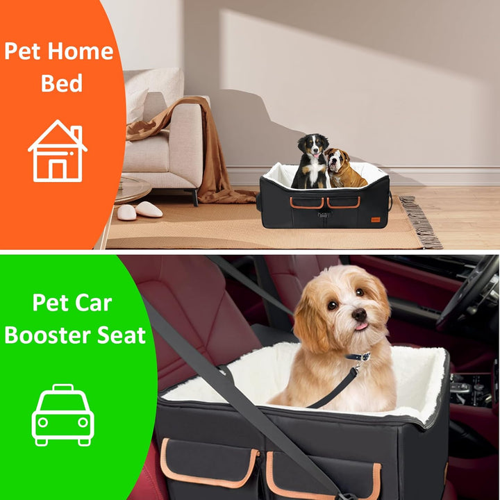 Hunde-Autositz für kleine/mittelgrosse Hunde, erhöhter Haustier-Autositz mit Aufbewahrungstaschen, H