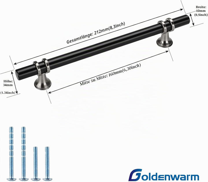 goldenwarm 10 Stück Küchengriffe Edelstahl Vintage Griffe Möbel Küche Küchengriffe Sliver&amp;Schwarz Mö