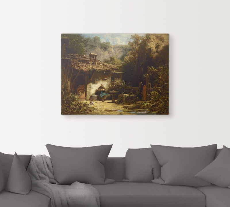 ARTland Leinwandbilder Wandbild Bild auf Leinwand 40x30 cm Wanddeko Garten Hütte Pflanzen Eremit Sit