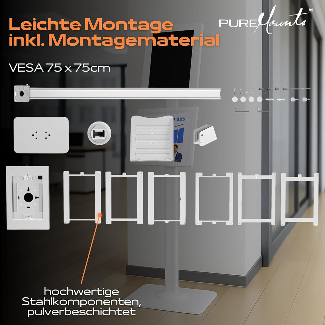 PureMounts® Tablet Halterung mit abschliessbarem Stahlgehäuse für iPad 5/6/7/8/9/ IPad Air 9.7"/ 10.