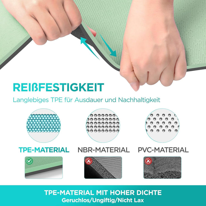OUTDOUSE Yoga Matte, TPE 6mm Dicke Hautfreundliche Yogamatte Rutschfest Gymnastikmatte Pilates Gymna