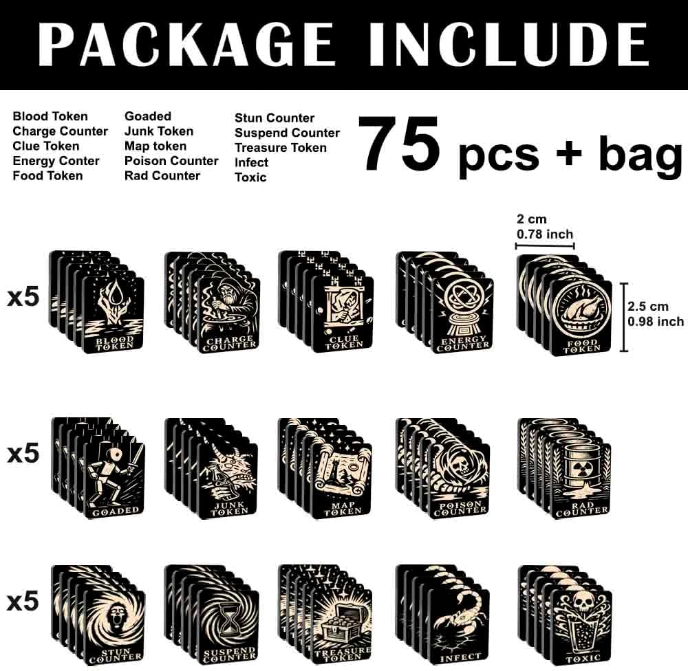 75 Token für Magic The Gathering – Fähigkeitenzähler - Set aus Holz für MTG – Kartenspielzubehör (B)