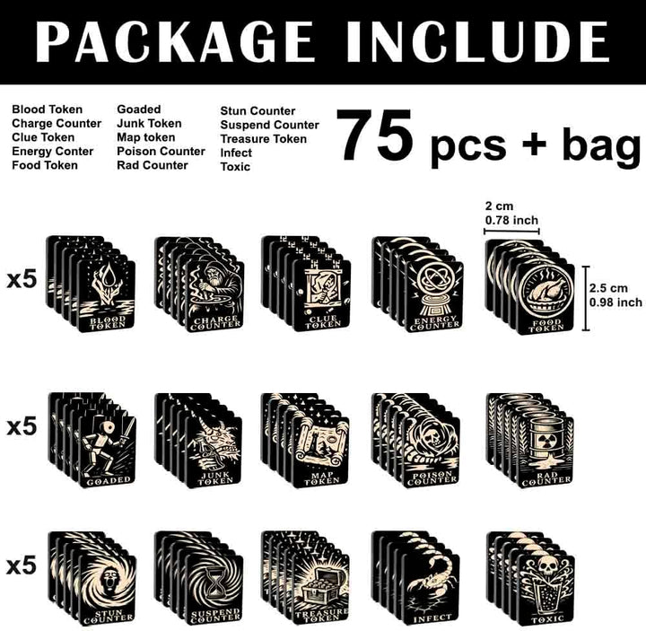 75 Token für Magic The Gathering – Fähigkeitenzähler - Set aus Holz für MTG – Kartenspielzubehör (B)
